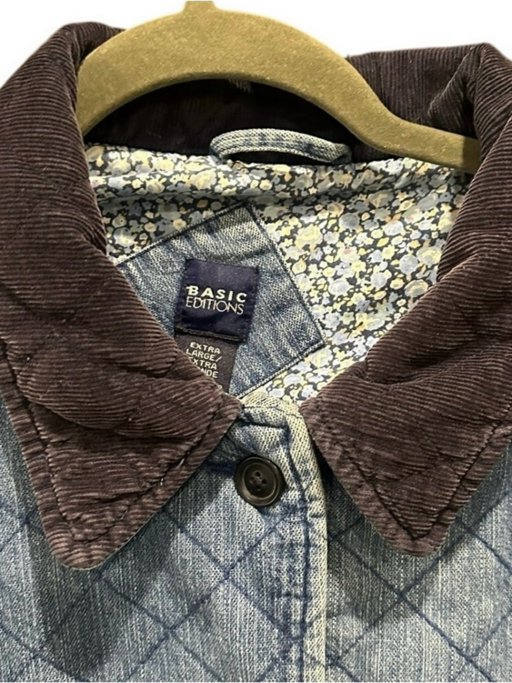 Vintage Quilted Denim Barn Jacket Navy Corduroy Collar Oversized - Picture 5 of 7
